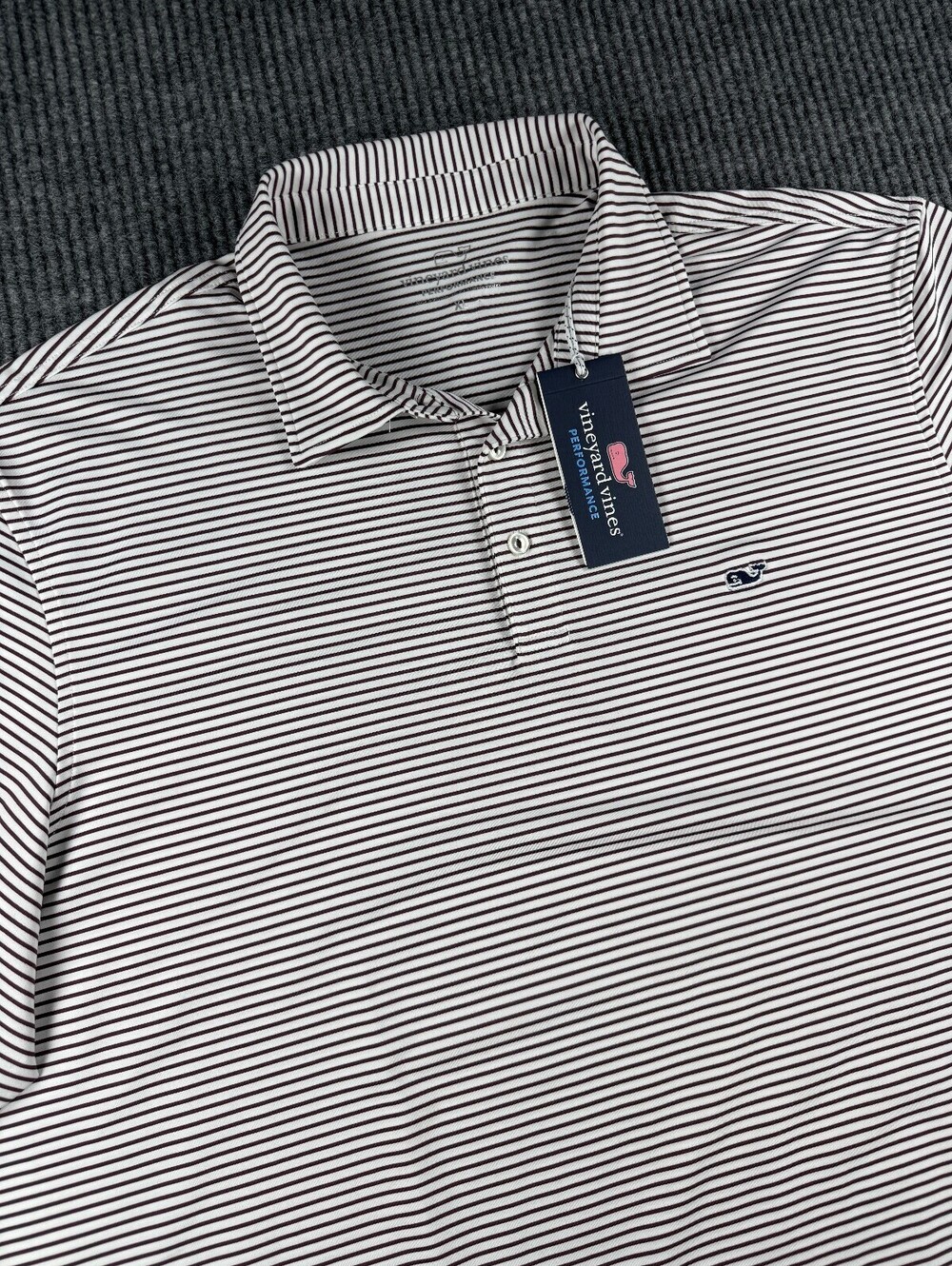NWT Vineyard Vines Performance Polo Mens XL Bradley Stripe Burgundy White S/S